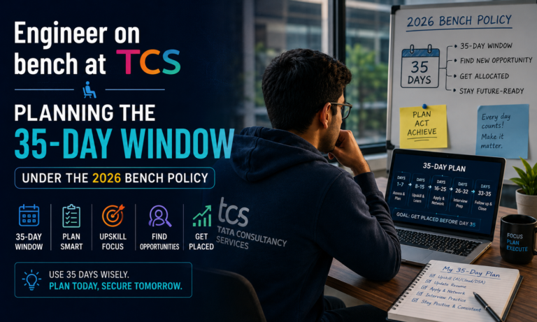 Engineer on bench at TCS planning the 35-day window under the 2026 bench policy